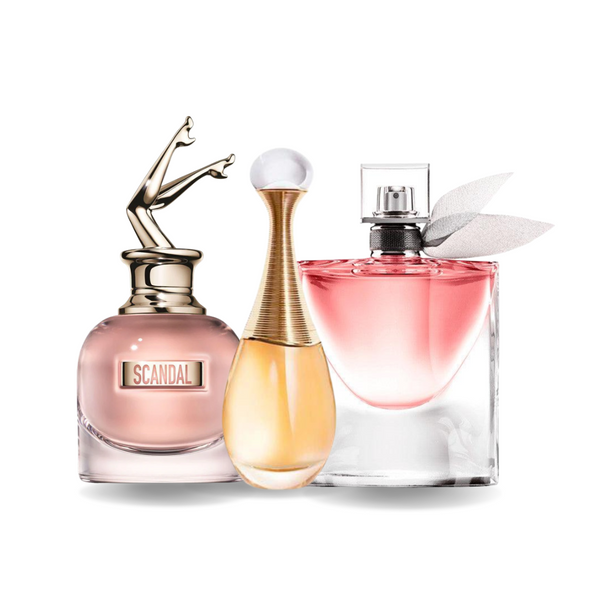 PACK 3 PARFUMES: SCANDAL, J'ADORE, LA VIE EST BELLE 100ML
