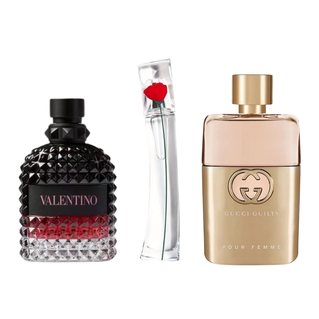 PACK DE 3 PERFUMES: 3 GUCCI GUILTY, VALENTINO INTENSE, FLOWER BY KENZO 100 ml